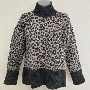 Marled Leopard Print Turtleneck Sweater